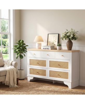 Bohemian Natural Rattan Dresser with Multiple Storage Drawers and Anti-Tip Design - Versatile Chest for Bedroom, Living Room and Entryway
