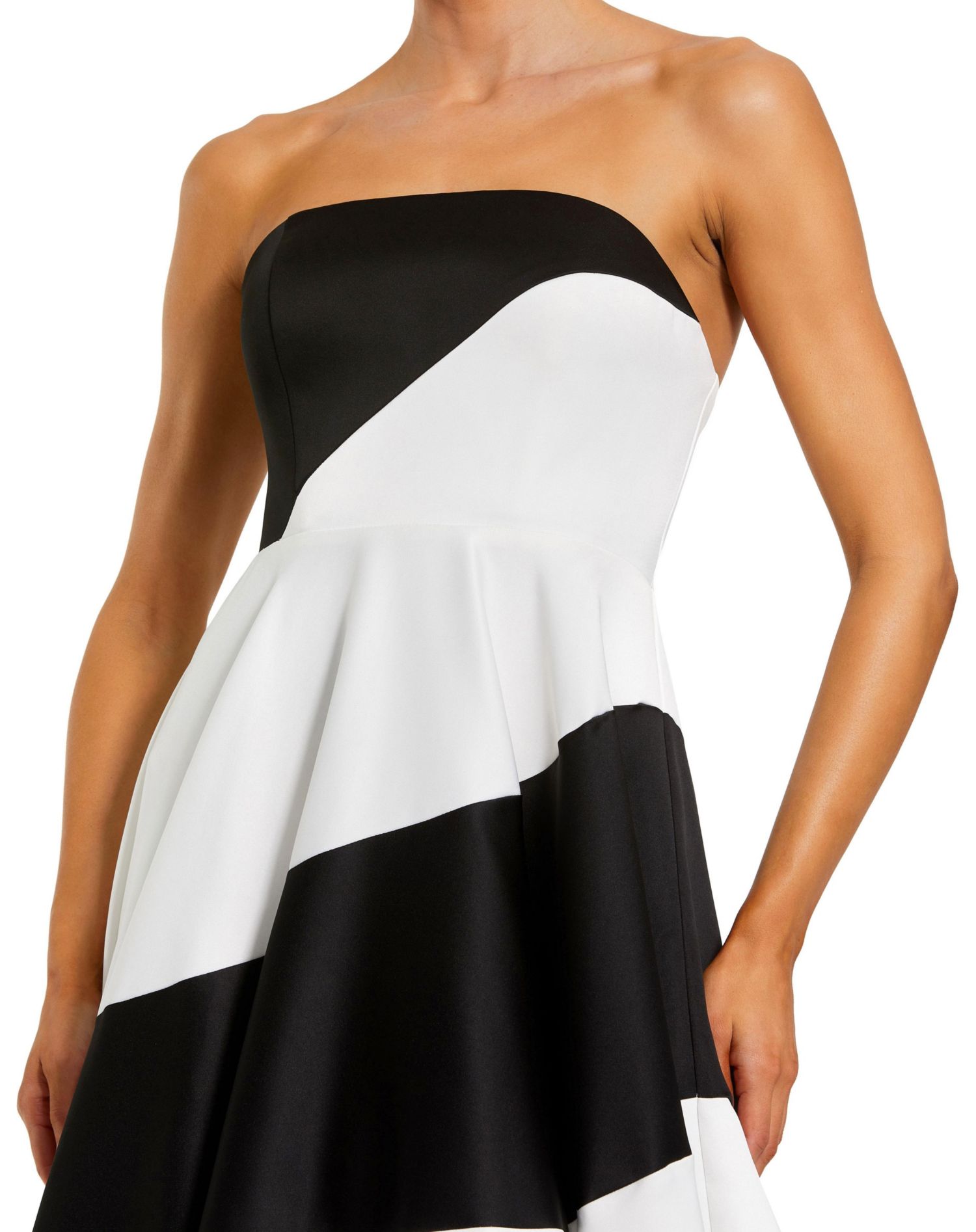 Petite Strapless Satin Ballgown with Bold Colorblock Stripes