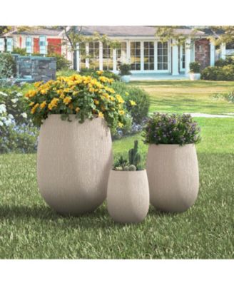 Egg-Shaped MGO Outdoor Planter Set of 3, Stone-Look Design