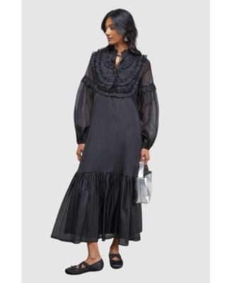 Women's Crinkle Stripe Frill Midi Dress