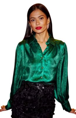 Women's Metallic Relaxed Balloon Sleeve Shirt
