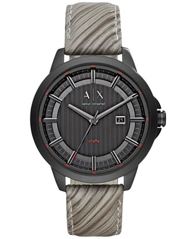 A|X Armani Exchange Men's Gray Leather Strap Watch 44mm AX2264
