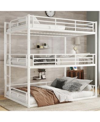   Metal Triple Bunk Bed with Guardrails