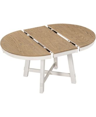 Farmhouse Round Extendable Dining Table with 16" Leaf Wood Kitchen Table