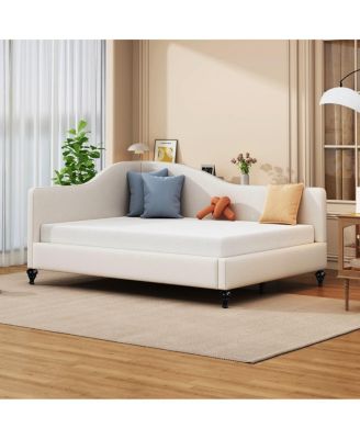 Linen L-Shaped Daybed with Wood Legs