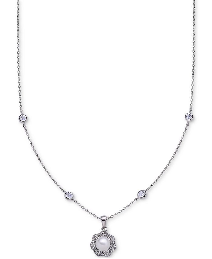 Nina Silver-Tone Cultured Freshwater Pearl (6mm) and Crystal Station ...