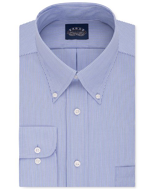 Eagle Men's Classic-Fit Stretch Collar Non-Iron Blue Stripe Dress Shirt ...