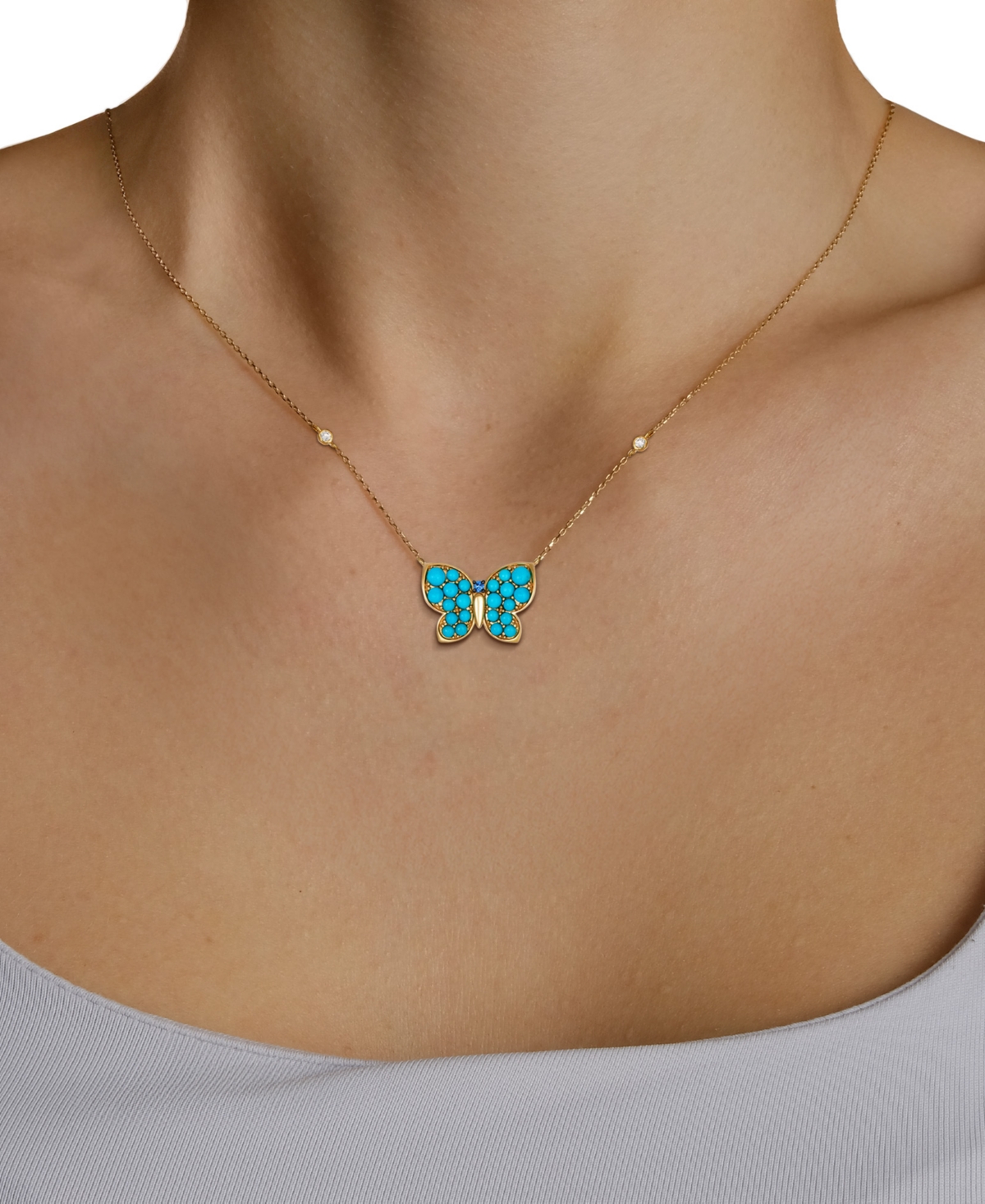 Le Vian Sapphire (1-1/4 ct. t.w.), Turquoise & Diamond (1/20 ct. t.w.) Pendant Necklace in 14k Honey Gold