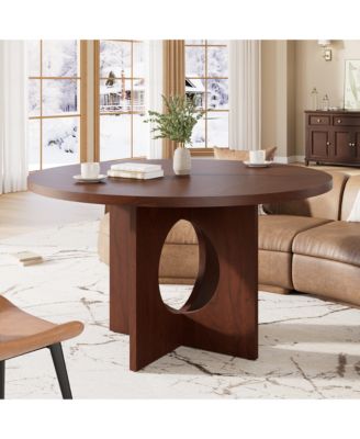 Round Space-Saving Dining Table for 4-6, Modern Pedestal Table for Kitchen & Living Room, Sturdy Design for Apartments