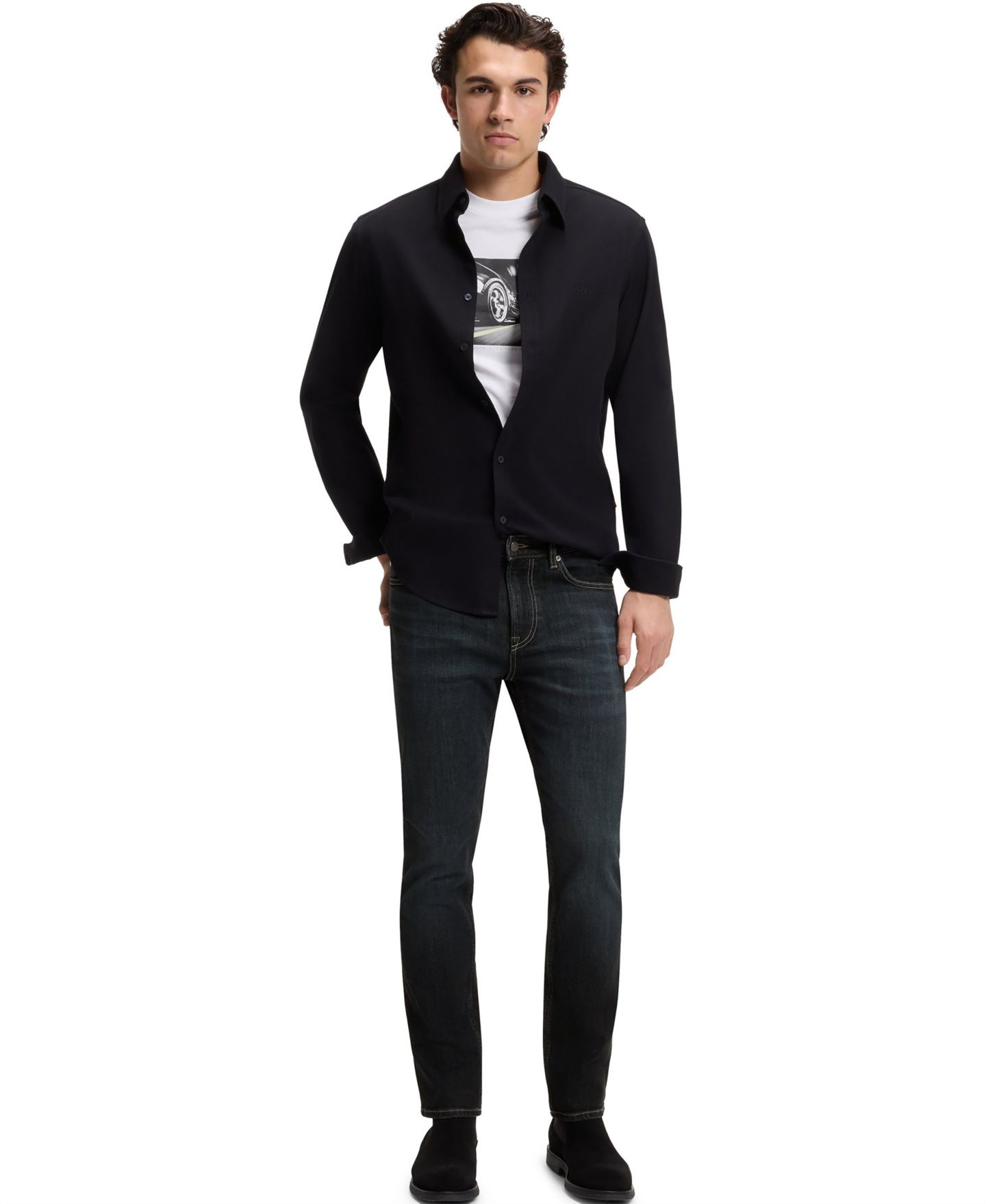 Мужские джинсы Hugo Boss Slim-Fit Contrast Stitching, цвет: Тёмный синий — фото 5