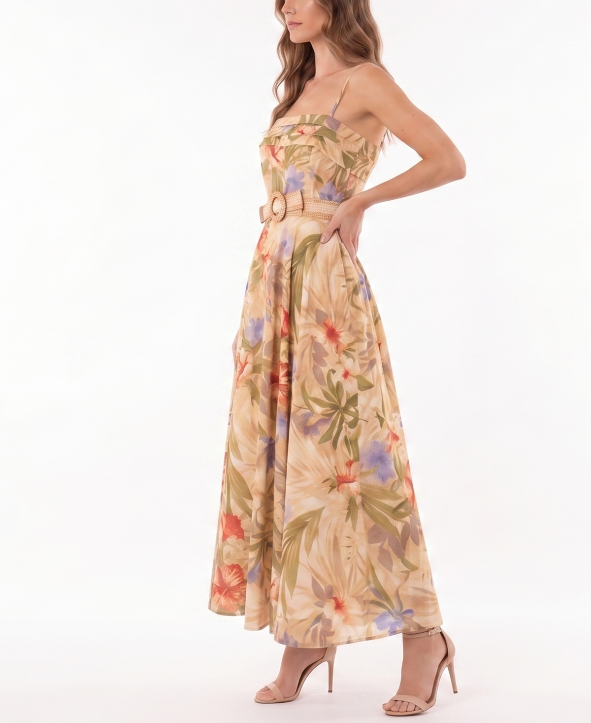 Taylor Women's Sleeveless Belted Floral A-Line Dress