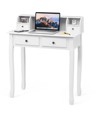 Writing Desk with 4 Drawers, MDF and Candlenut Wood