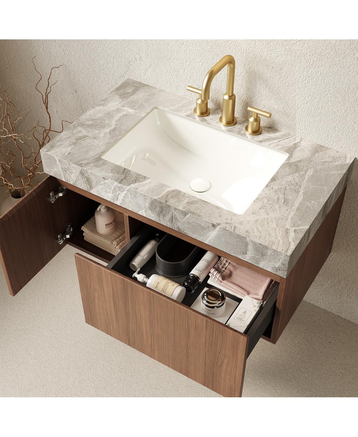 Sillysis Wall Mounted Bathroom Vanity, Sintered Stone Countertop, Undermount Ceramic Sink, Soft Close Cabinet