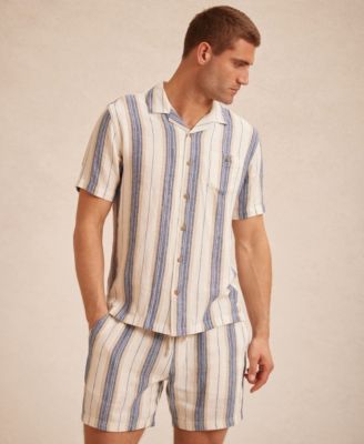 Men's Short-Sleeve Button-Down Vertical Stripe Shirt & Stripe Linen Blend Shorts