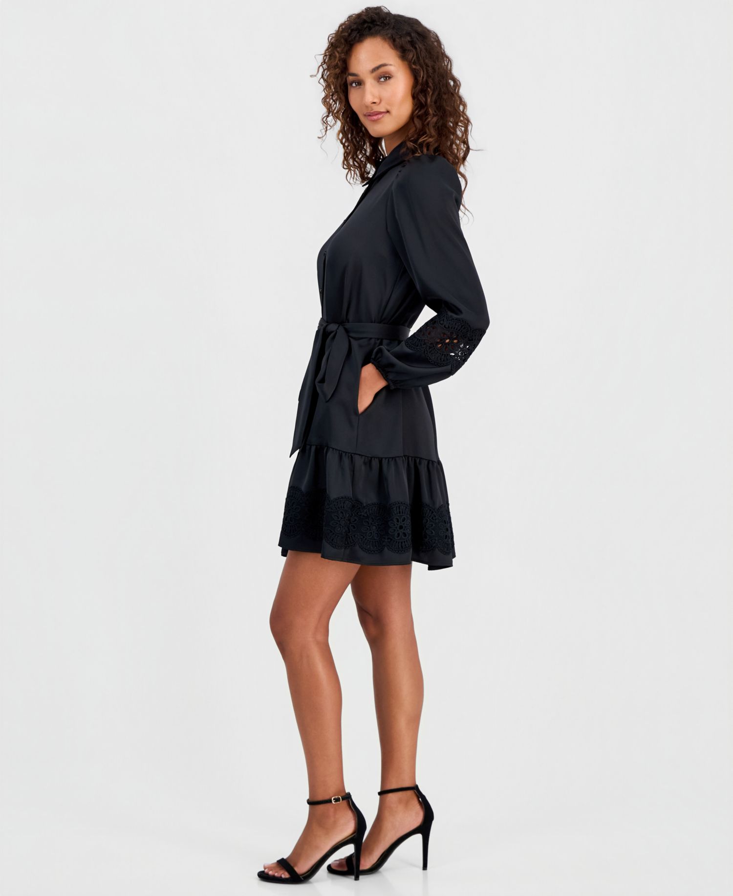 Women's Tiered Belted Shirtdress