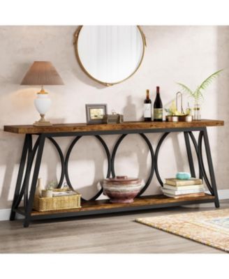 70.9 inch Extra Long Console Table, Industrial Sofa Table Behind Couch with 2 Tier Storage Shelf, Narrow Entryway Hallway Accent Table