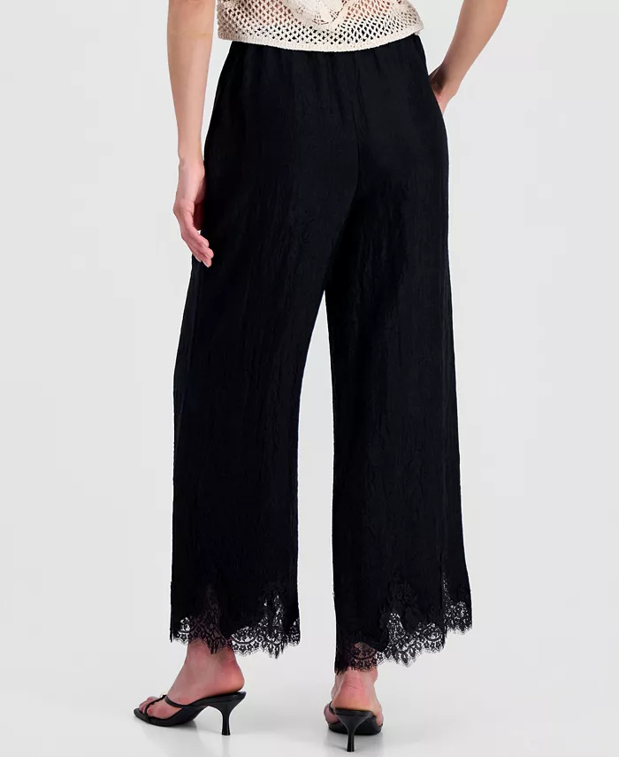 Women's Crinkle Satin Lace-Hem Pull-On Pants - thumbnail 6