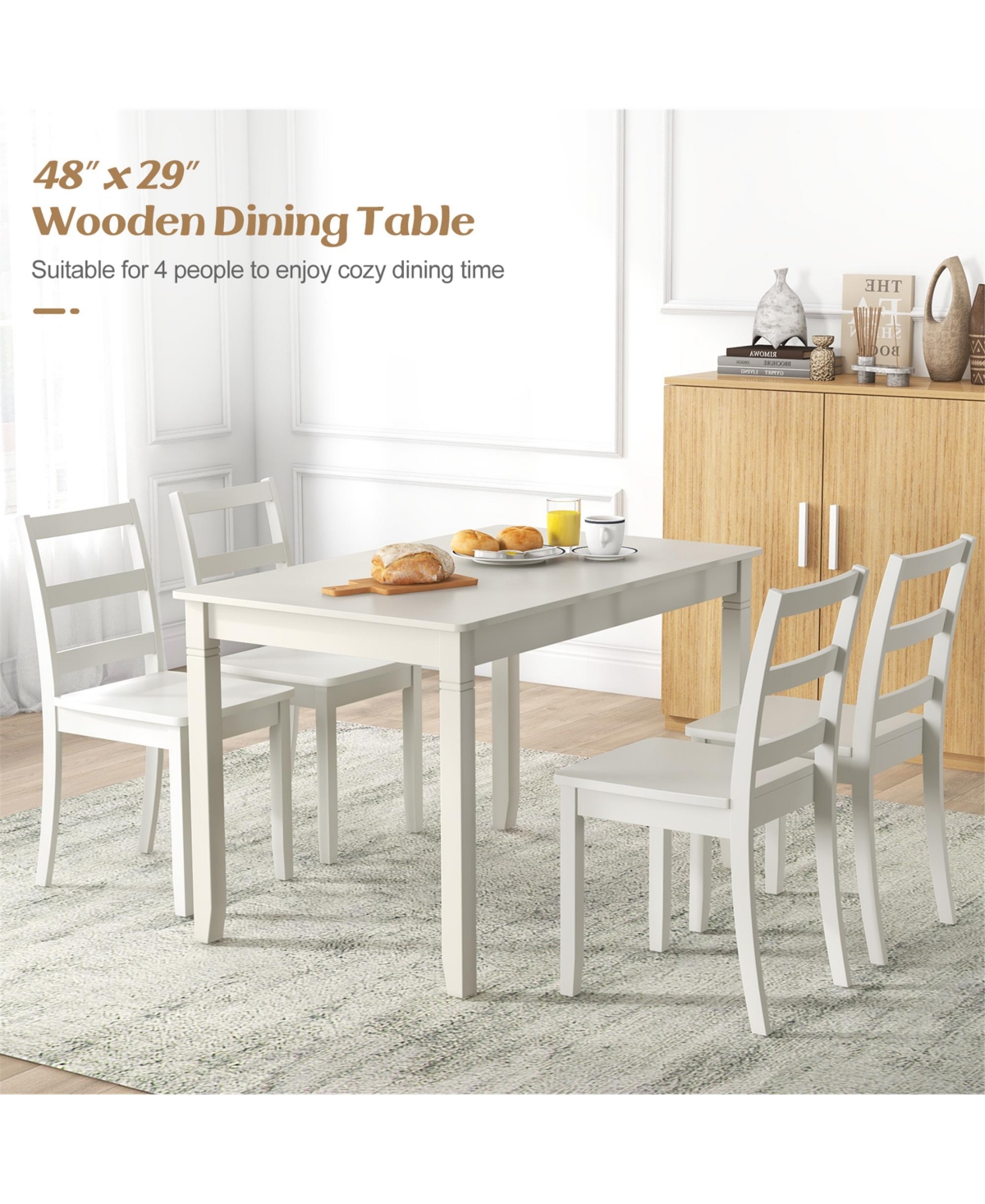 Gymax Wooden Dining Table for 4 People w/ Rubber Wood Legs Rectangular Table