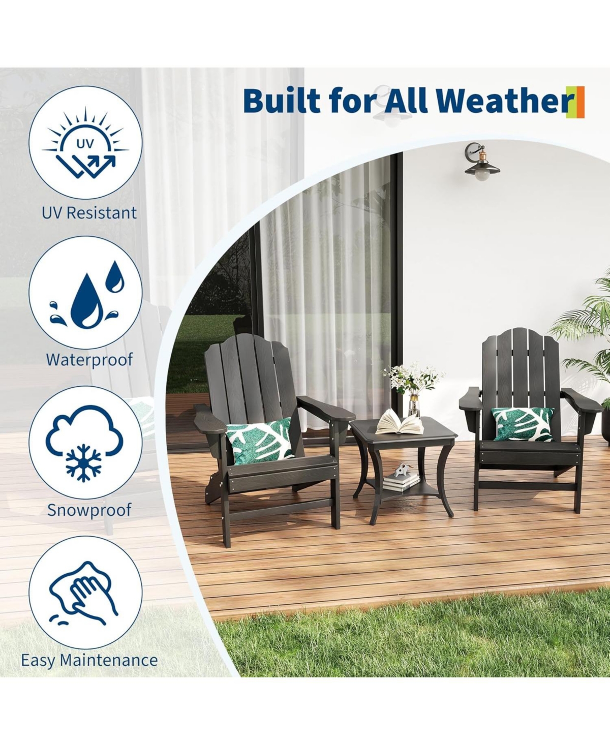 GarveeLife Hdpe Adirondack Chair Set of 1, Durable Wood Grain Outdoor Patio Lounge Chairs