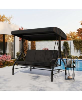 3-Seat Outdoor Patio Swing Chair with Adjustable Canopy and Reclining Backrest Heavy Duty Metal Frame Thick Resistant