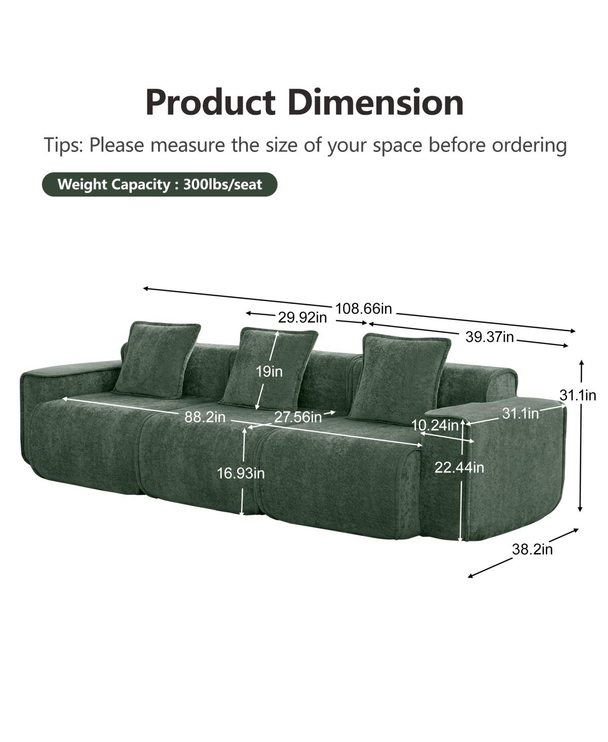 Streamdale Furniture Streamlined Deep Seat Modular 3-Seat Sofa with French Edge Piping