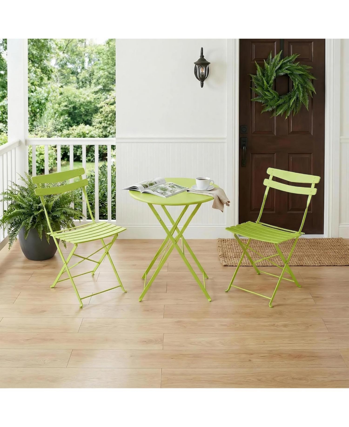 GarveeLife 3-Piece Folding Patio Bistro Set, Metal Outdoor Table and 2 Chairs, Space-Saving Compact Design for Balcony, Garden, Yard