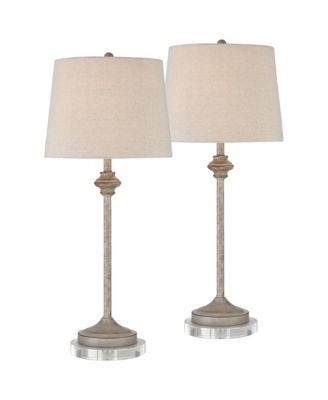 Lynn Country Cottage Buffet Table Lamps Set of 2 with Round Risers 27.75 Inches Tall Wood Drum Shade for Bedroom Living Room