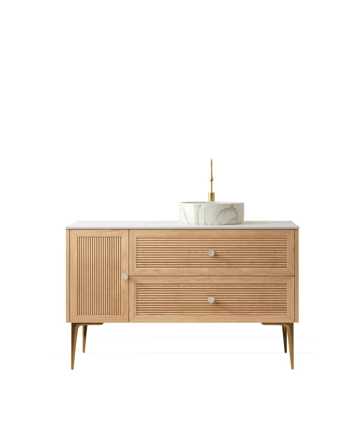 Sillysis Modern Bathroom Vanity with Round Ceramic Basin, Carrara Sintered Stone Countertop, 2 Drawers and 1 Door