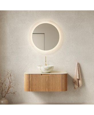Wall Mounted Bathroom Vanity with Sintered Stone Top, Ceramic Bowl Sink, Soft Close Drawer, Pre-assembled