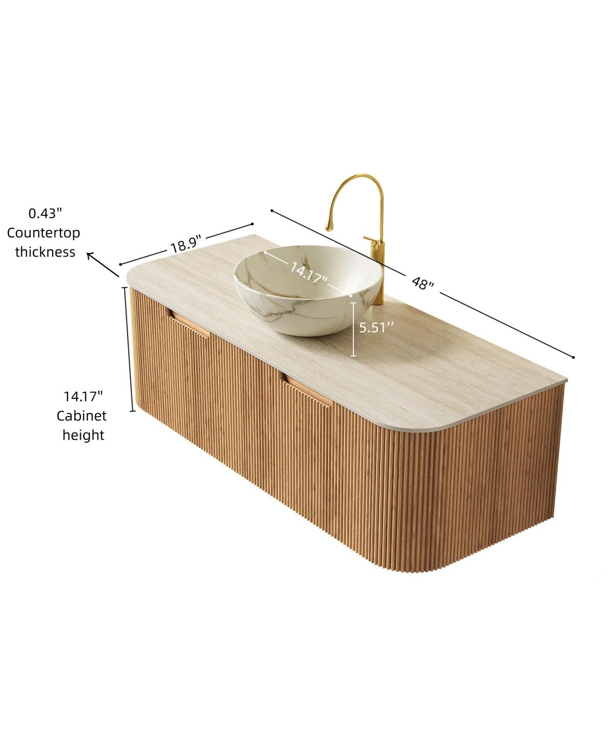 Sillysis Wall Mounted Bathroom Vanity with Sintered Stone Top, Ceramic Bowl Sink, Soft Close Drawer