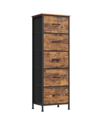 Modern 5 Drawer Tall Dresser Rustic Finish Steel Frame Storage Cabinet