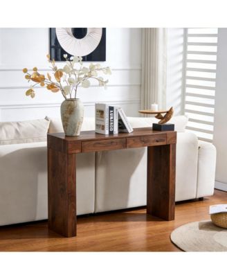 50" Walnut Wood Grain Bar Table with 2 Drawers