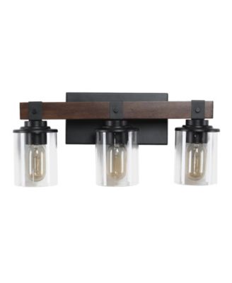 19 Inch 3 Light Vanity Light Industrial Bathroom Wall Sconce with Glass Shades Wood Accent Modern Farmhouse Lighting Fixture No Bulbs