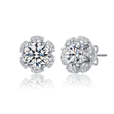 Elegant White Gold Palated Dainty CZ Flower Stud Earrings