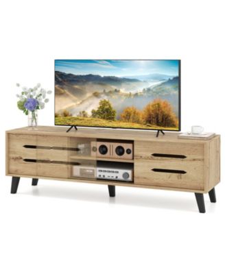 TV Stand w/Sliding Doors Storage Shelves Cable Hole Support Legs for 65inch  TVs