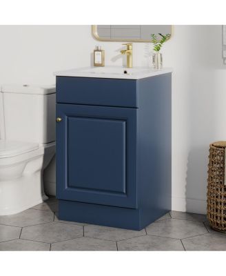   Bathroom Vanity With Ceramic Sink, Painted MDF Cabinet, Soft-Close Door Adjustable Shelf Door Storage