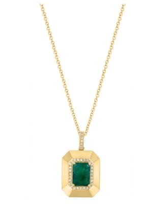 Emerald (1-3/8 ct. t.w.) & Diamond (1/6 ct. t.w.) Pendant Necklace in 14k Yellow Gold