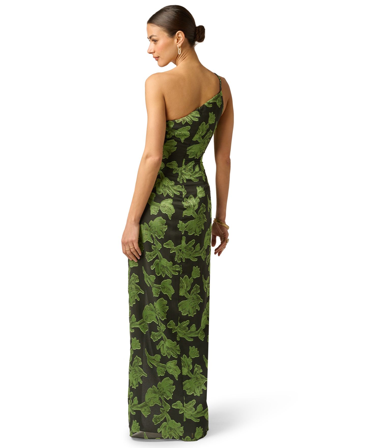 Женское платье Adrianna Printed Burnout One-Shoulder, цвет: Чёрный / Зелёный — фото 5