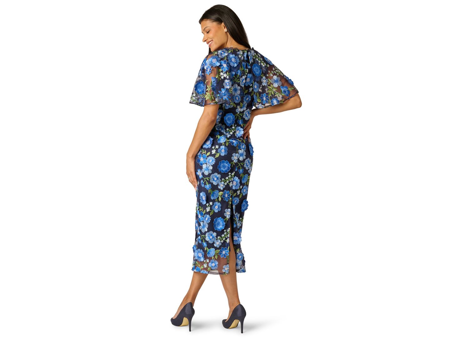 Женское платье Adrianna Papell Embroidered Dolman-Sleeve V-Neck, цвет: Синий разноцветный — фото 3