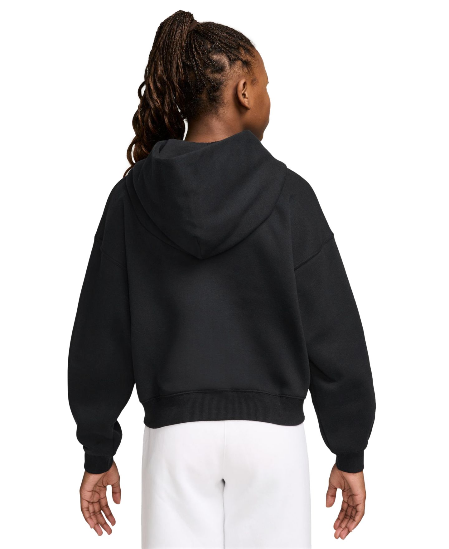 Худи Nike Sportswear Studio 7-16 Oversized Fleece Full-Zip для девочек, цвет: Чёрный / Белый — фото 3