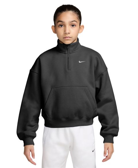 Свитшот Nike Sportswear Studio Fleece Oversized Quarter-Zip Sweatshirt для девочек, цвет: Чёрный / Белый