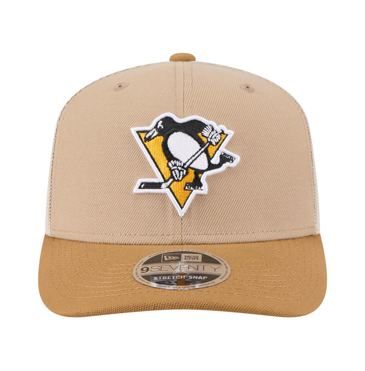 Мужская кепка New Era Tan/Light Brown Pittsburgh Penguins Two-Tone Trucker 9SEVENTY Stretch Snap Adjustable Hat — фото 4