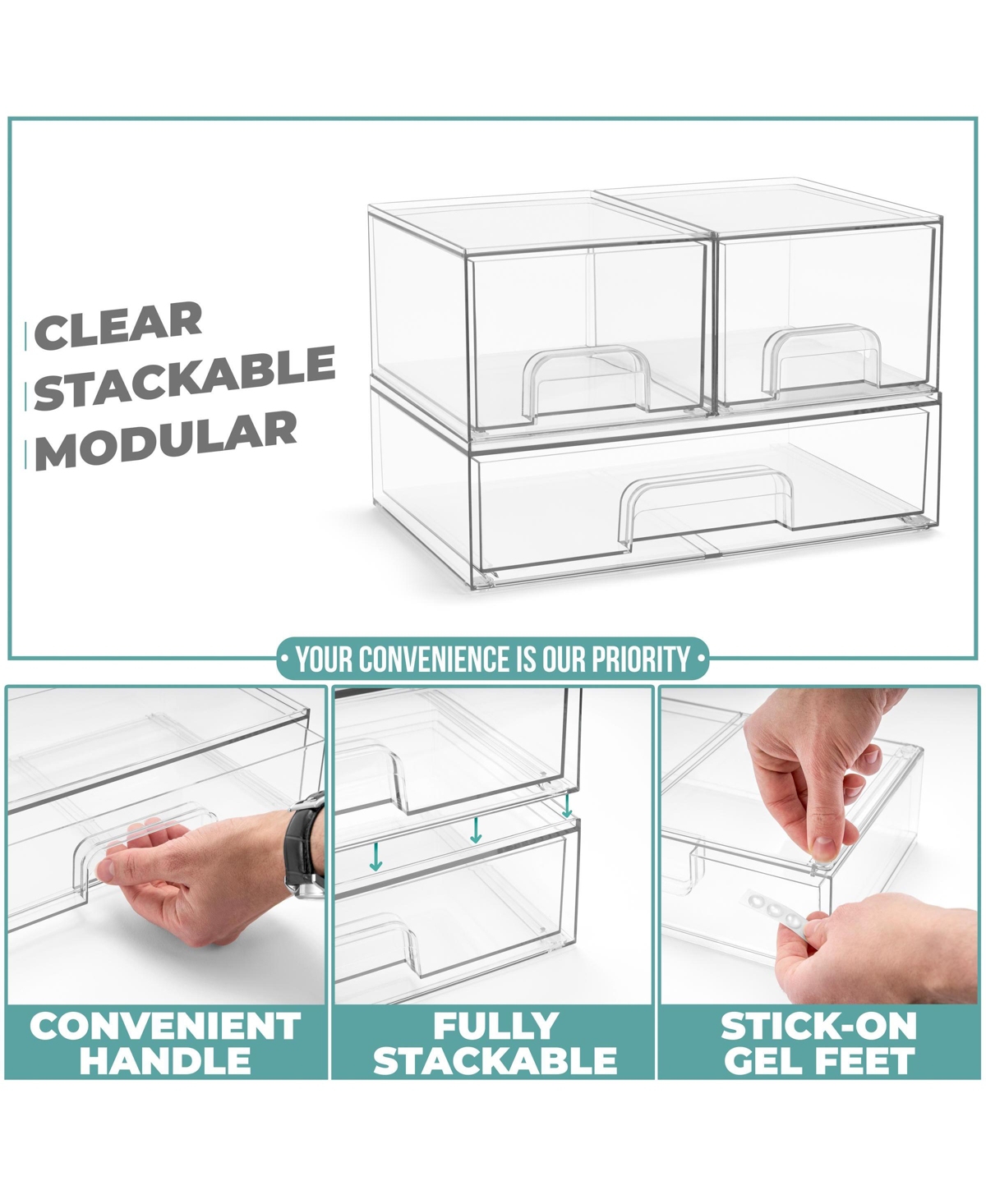 Sorbus Piece Clear Stackable Pull-Out Storage Organizer Bins for Baby Bottles, Bathroom