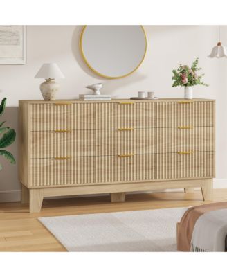 9 Drawer Dresser for Bedroom, 47" Wide Fluted Chest with Metal Handle, Modern Wooden TV Stand, Clothes Organizer for Hallway, Entryway