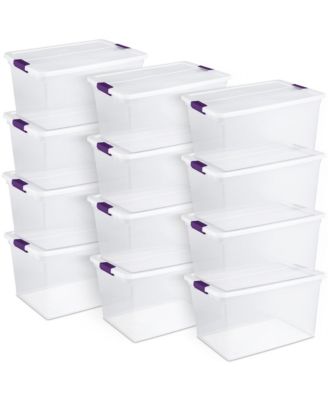 66 Quart Clear Plastic Latching Handle Storage Container Tote, 12 Pack