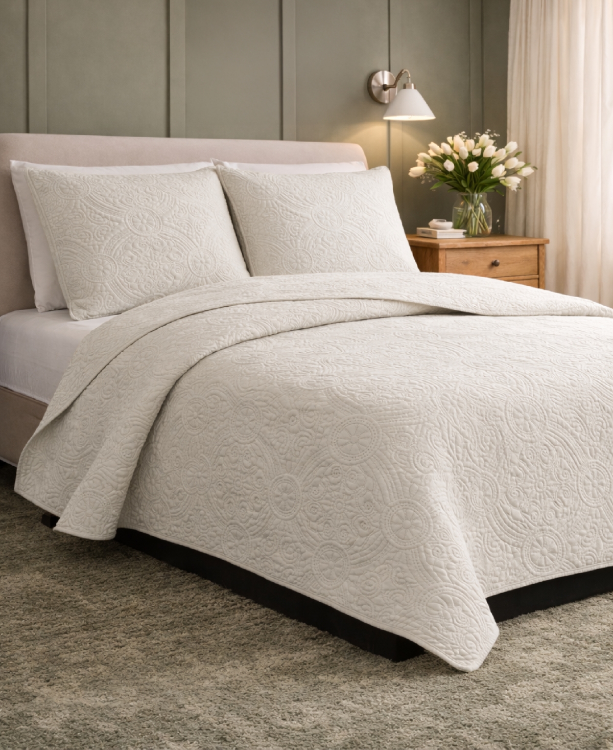 Simply Soft Heavily Stitched Solid 3-Pc. Quilt Set
