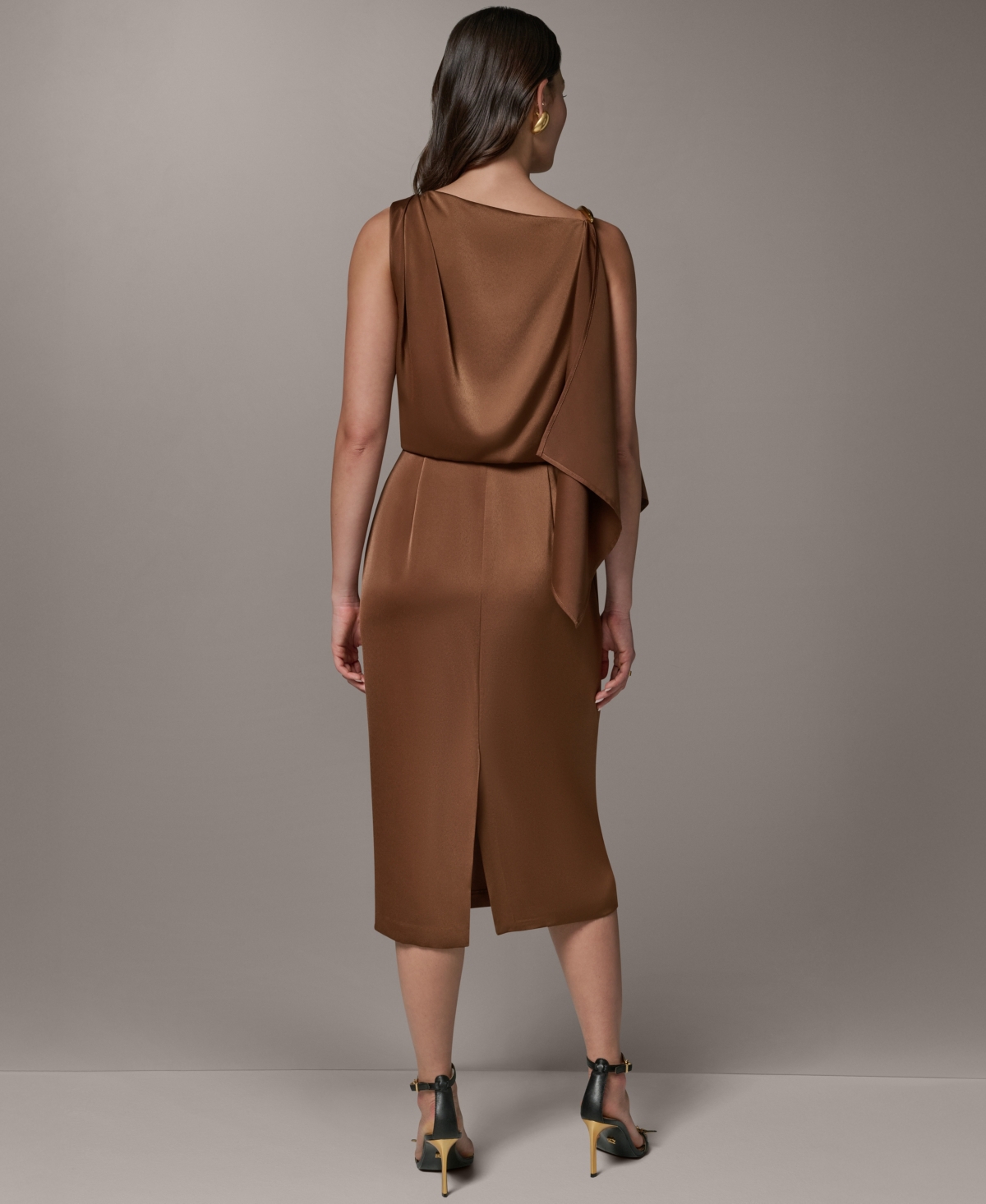 Donna Karan New York Women's Satin Square Neck Midi Sheath Dress