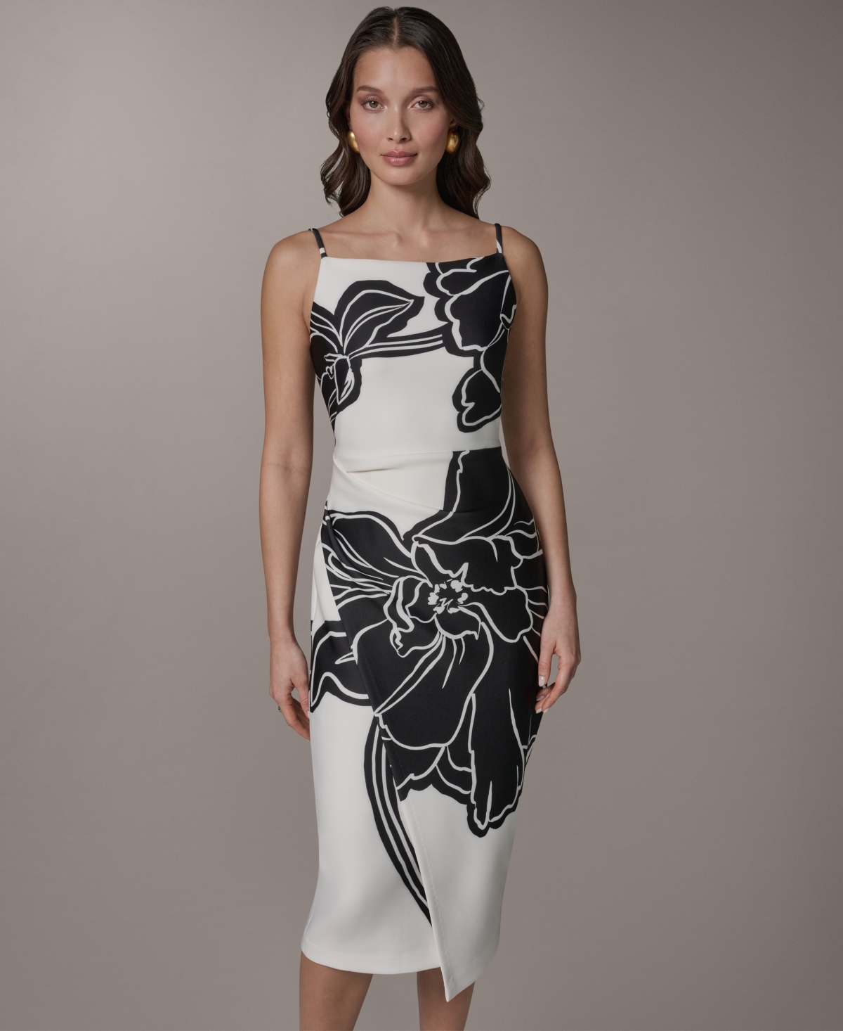 Donna Karan New York Women's Sleeveless Floral Square Neck Midi Sheath Dress