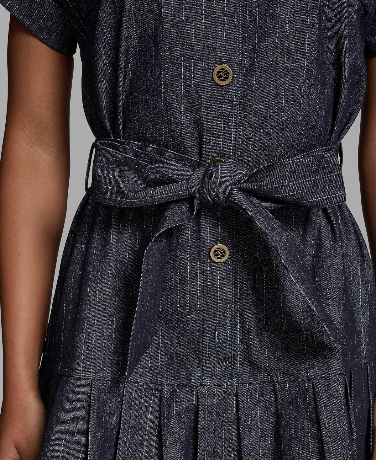 KARL LAGERFELD PARIS Women's Denim Pinstripe Collared Shirt-Dress view 4 — MAYCSS fashion products