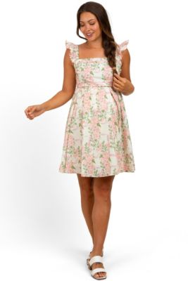 Maternity Pink Floral Print Smocked Back Dress